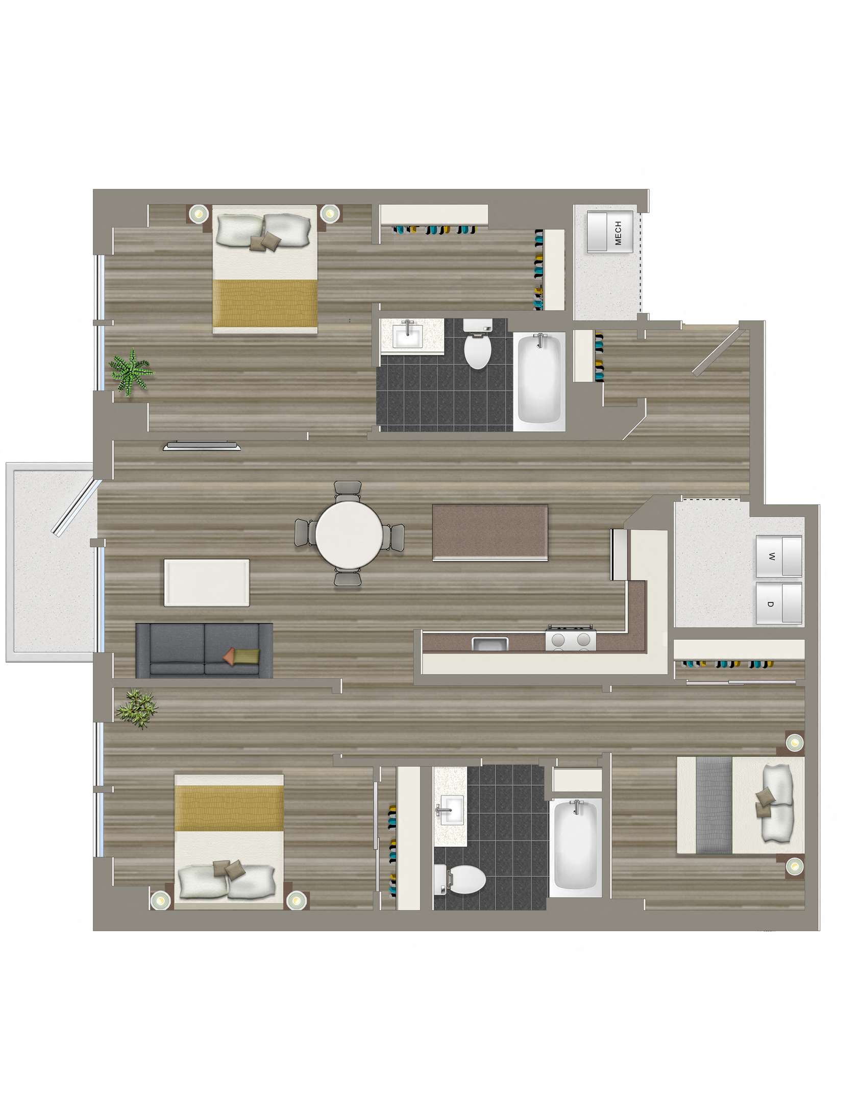 1180-Square-Foot-Three-Bedroom-Two-Bath-Apartment-Floorplan-Available-For-Rent-The-Garrett